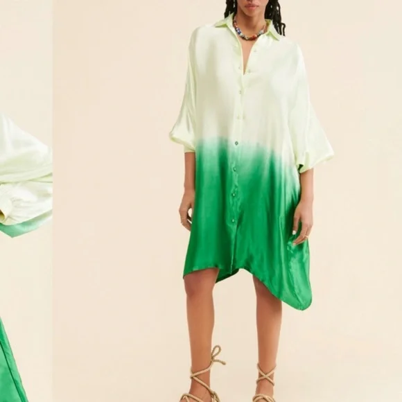 - NORBLACK NORWHITE Square shirt dress green ombré size xs all - Picture 4 of 11